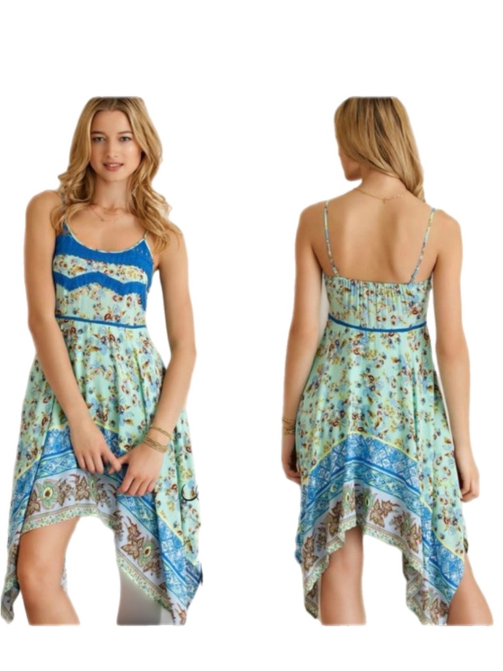 entro Western Asymmetrical Dress Floral Bohemian Lace Trim Fairycore Size Small